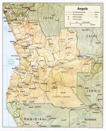 Carta fisica dell'Angola