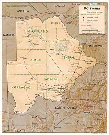 Carta fisica del Botswana Carta fisica del Botswana
