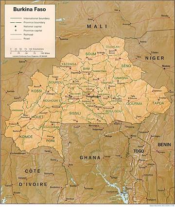 Carta fisica del Burkina Faso