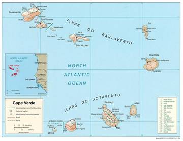 Carta fisica di Capo Verde Carta fisica di Capo Verde