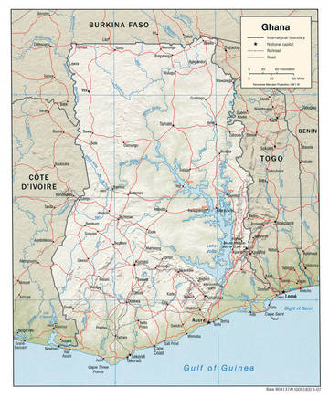 Carta fisica del Ghana