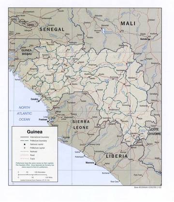 Carta fisica della Guinea Carta fisica della Guinea