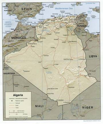 Carta fisica dell'Algeria Carta fisica dell'Algeria