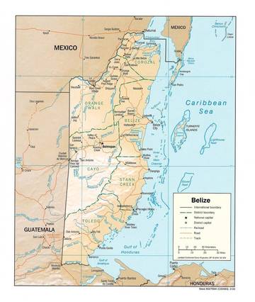 Carta fisica del Belize Carta fisica del Belize