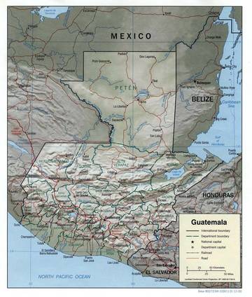 Carta fisica del Guatemala Carta fisica del Guatemala