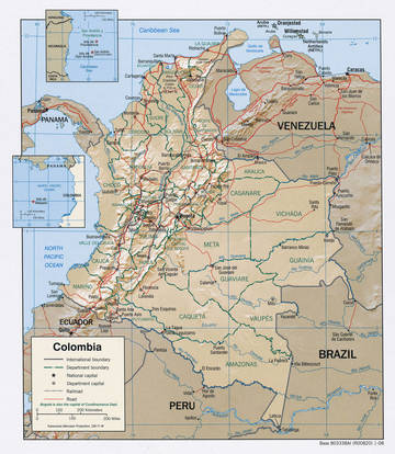 Carta fisica della Colombia