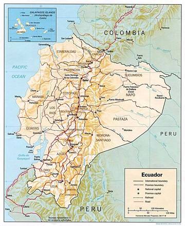 Carta fisica dell'Ecuador