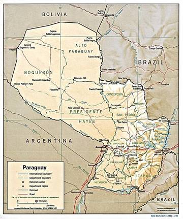 Carta fisica del Paraguay