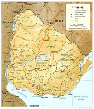 Carta fisica dell'Uruguay