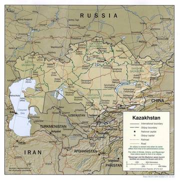 Carta fisica del Kazakistan Carta fisica del Kazakistan