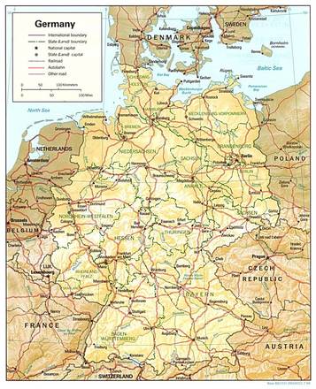 Carta fisica della Germania